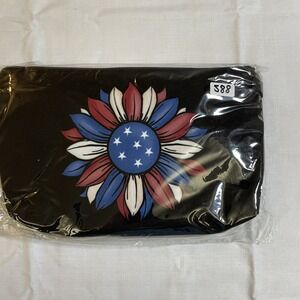 The Pouch Cosmetic Bag Unisex OS Black NWT Americana Sunflower Patriotic Zip